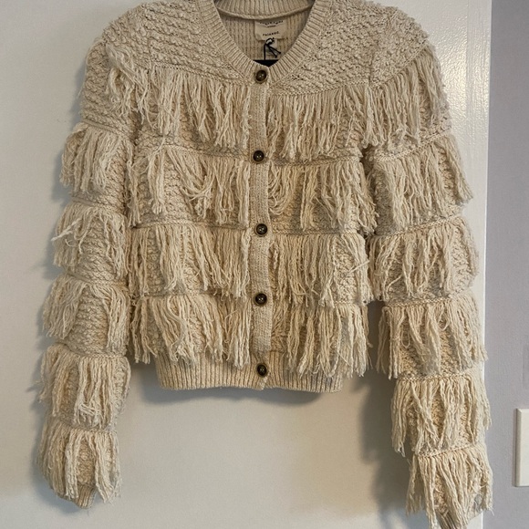 Cream Fringe Cardigan Size 4 - Picture 2 of 8